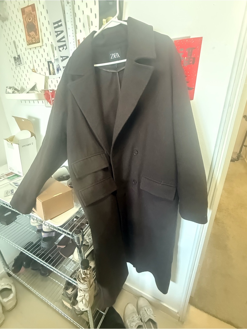 Zara Oversized Black Double-Breasted Coat